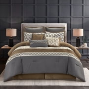 Nanshing Donovan 10PC Geometric Luxury Comforter Set, Grey, Queen