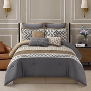 Nanshing Donovan 10PC Geometric Luxury Comforter Set, Grey, Queen