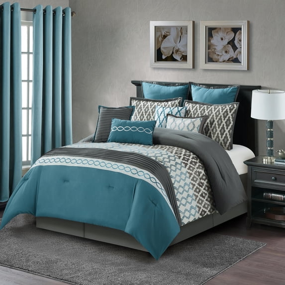 Nanshing Donovan 12PC Geometric Luxury Comforter Set, Blue, King