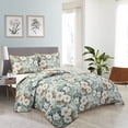 thumbnail image 1 of Nanshing Dottie 3 Piece Floral Quilt Set, Green/White, Queen, 1 of 4
