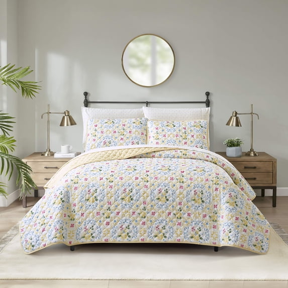 Nanshing Eden 7 Piece Modern Floral Quilt Set, Yellow, Queen