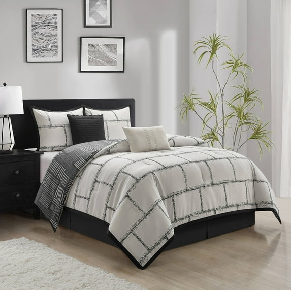 Nanshing Emil 6 Piece Contemporary Geometric Comforter Set, Black White, King