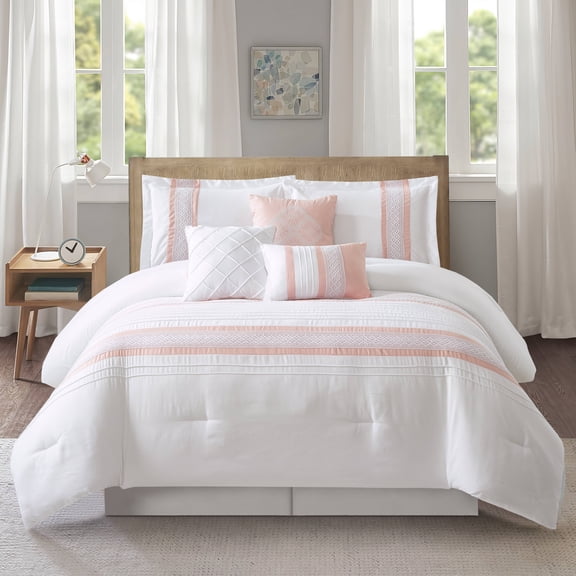 Nanshing Gabby 7 Piece Bohemian Shabby Chic Comforter Set, Pink, California King