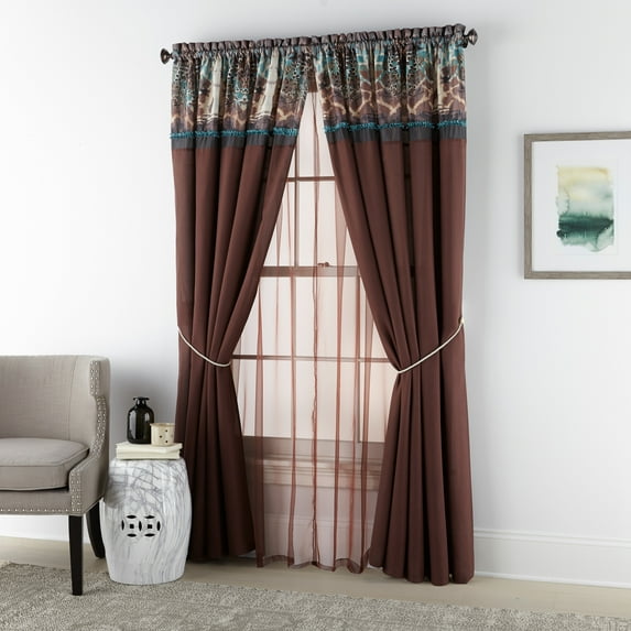 Nanshing Gossamer Rod Pocket 4-Piece Semi-Sheer Curtain Panel Set, Brown, 56 x 84"