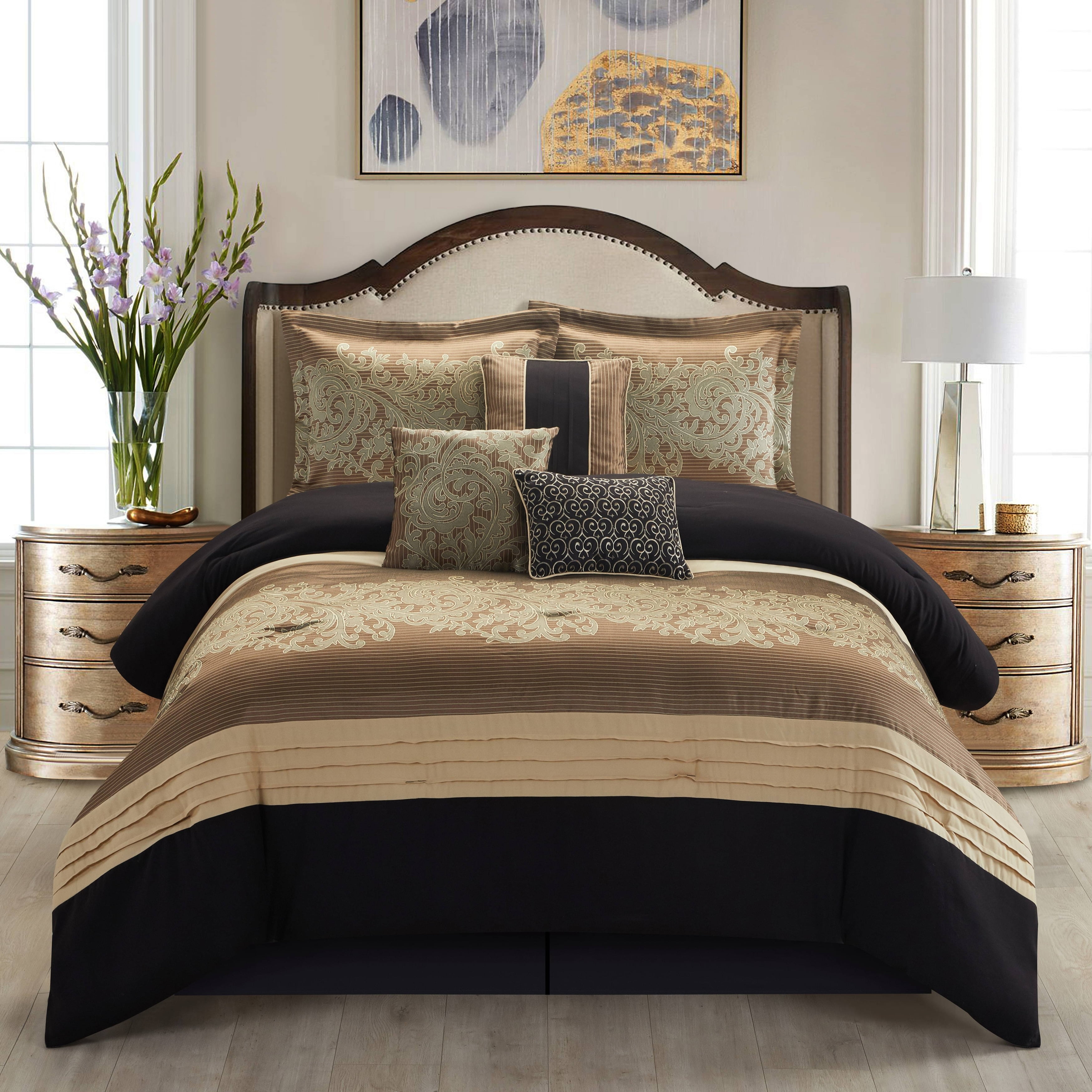 Brown and black comforter set deals
