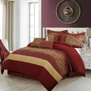 Nanshing Halo 7 Piece Traditional Comforter Set, Red Gold, California King