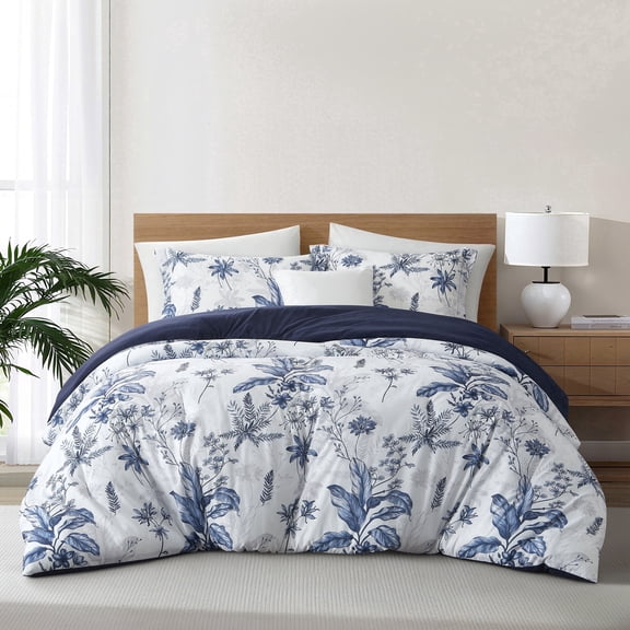 Nanshing Home 2 Piece Twin Comforter Set, White Blue Botanical Floral Bedding, Soft Microfiber Comforter with Pillow Shams, Lightweight All Season Modern Woodland Bedspread