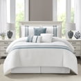 thumbnail image 1 of Nanshing Home Striped 7 Piece Blue Comforter Set, California King Size Microfiber Bedding, All Season Polyester Bedding Set, Bed Skirt, Pillows & Shams, 1 of 1