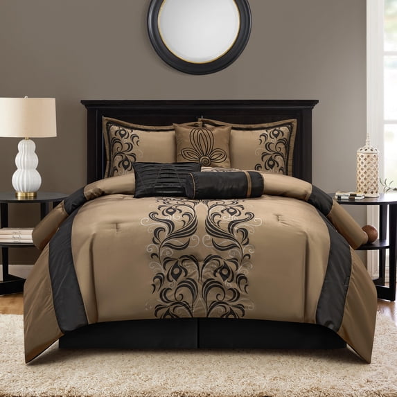 Nanshing Hylda 7-Piece Glam Comforter Set, Brown, King