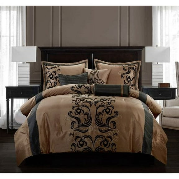 Nanshing Hylda 7-Piece Glam Comforter Set, Brown, Queen