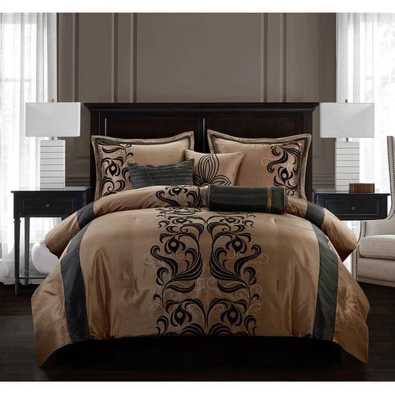 Nanshing Hylda 7-Piece Glam Comforter Set, Brown, Queen