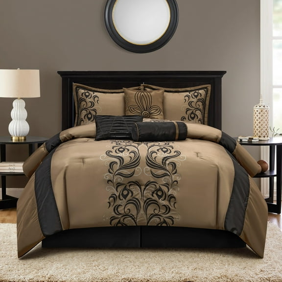 Nanshing Hylda 7-Piece Glam Comforter Set, California King, Brown