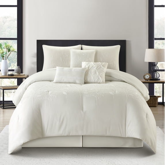 Nanshing Ines 7 Piece Chic Botanical Comforter Set, Beige, California King