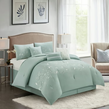 Nanshing Ines 7 Piece Chic Botanical Comforter Set, Green, California King