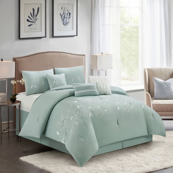 Nanshing Ines 7 Piece Chic Botanical Comforter Set, Green, King