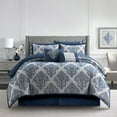 thumbnail image 1 of Nanshing Issa 10 Piece Traditional Damask Comforter Set, California King, Blue, 1 of 13
