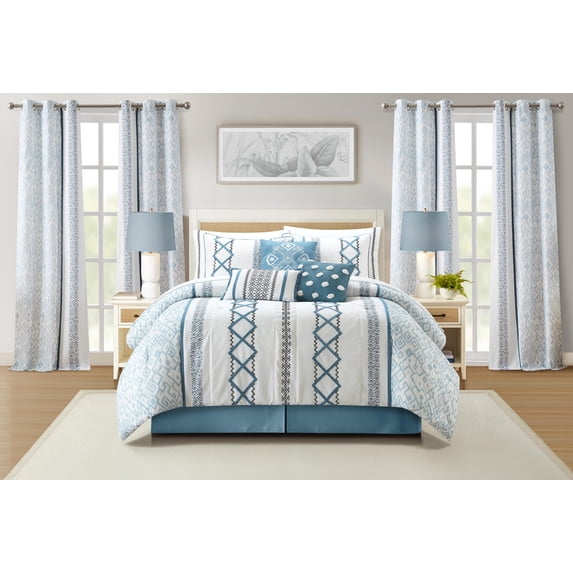 Nanshing Jamie 15 Piece Geometric Comforter Set, Blue, King