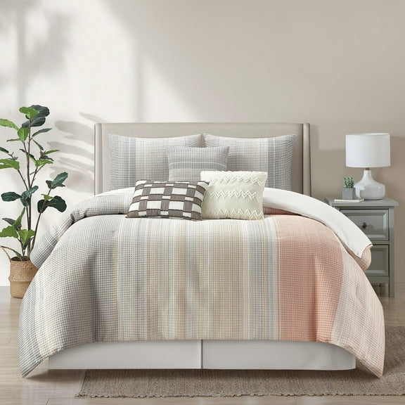 Nanshing Jeanette 7 Piece Striped Ombre Comforter Set, Grey, King