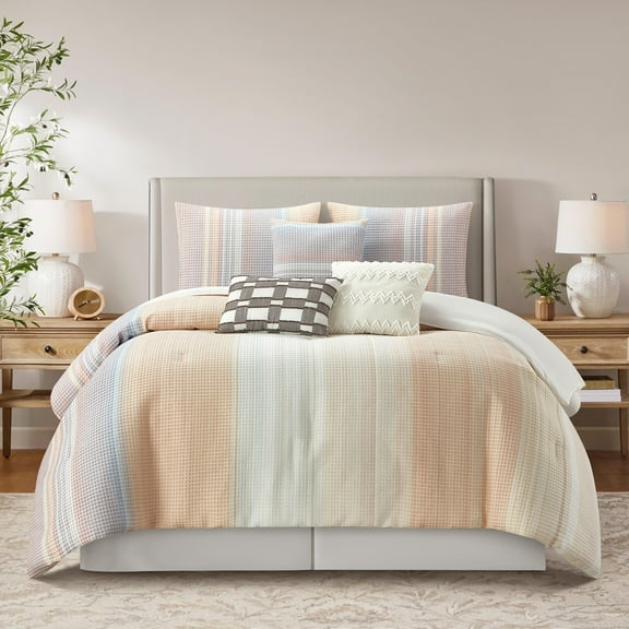 Nanshing Jeanette 7 Piece Striped Ombre Comforter Set, Pink, King