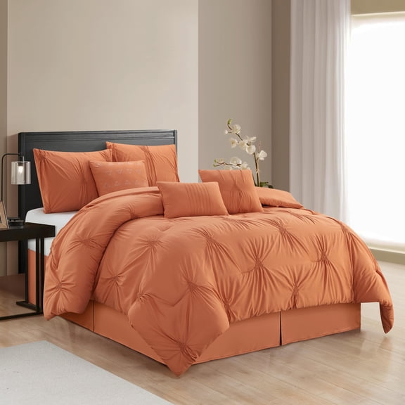 Nanshing Jennae 7 Piece Shabby Chic Pintuck Comforter Set, Apricot, King