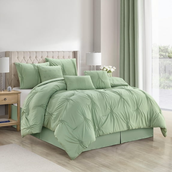Nanshing Jennae 7 Piece Shabby Chic Pintuck Comforter Set, Matcha, Queen