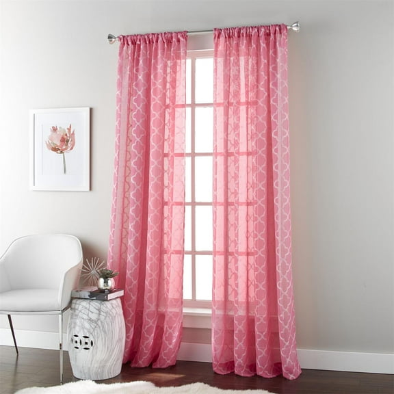 Nanshing Jess Rod Pocket Embroidered Curtain Valance, Azalea Pink, 54" x 18"