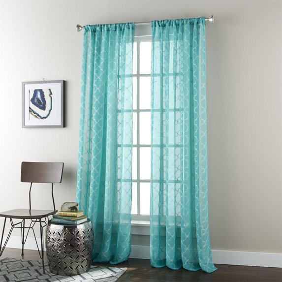 Nanshing Jess Rod Pocket Embroidered Curtain Valance, Turquoise, 54" x 18"