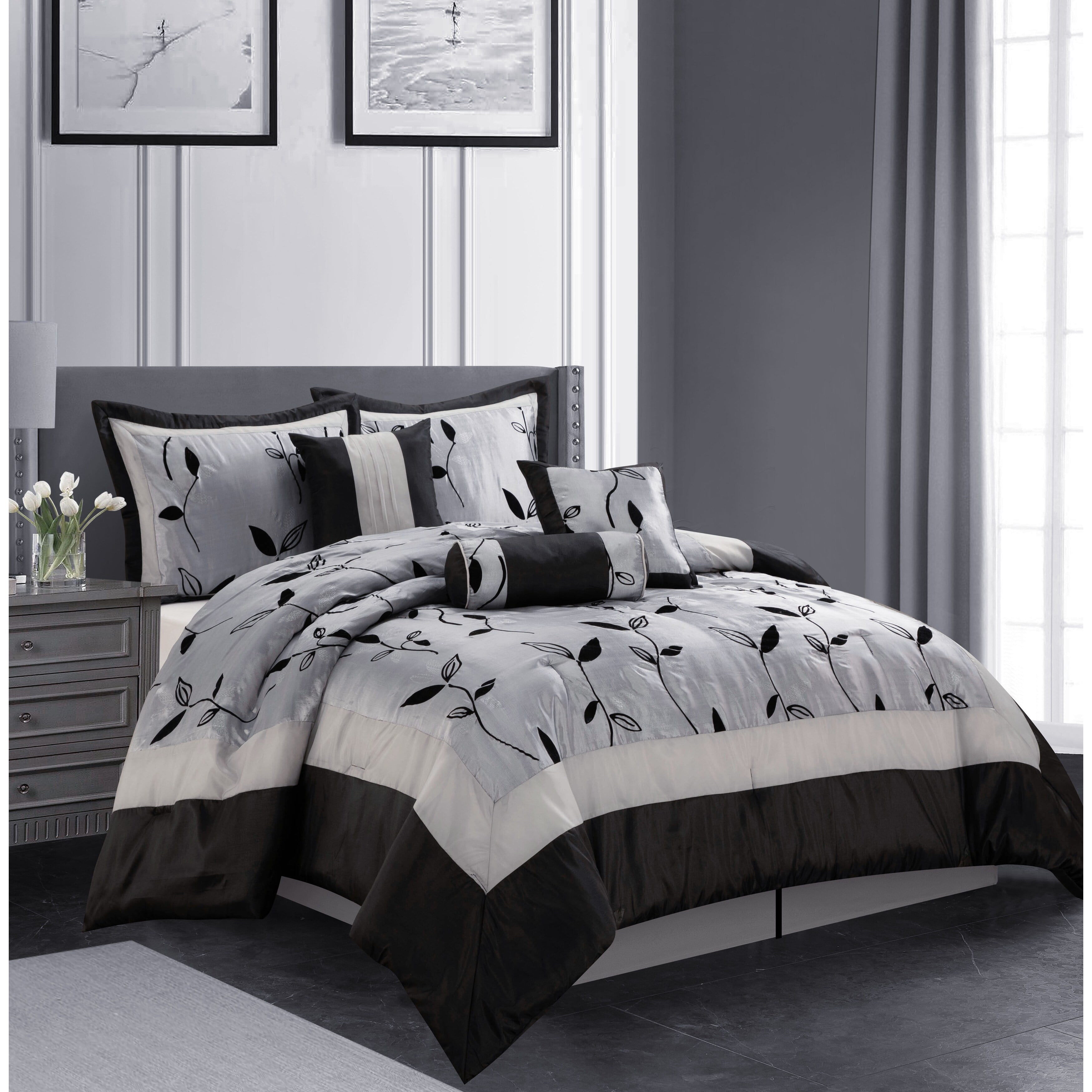 Silver Queen Microfiber Bed in a Bag Set with Decorative Pillows