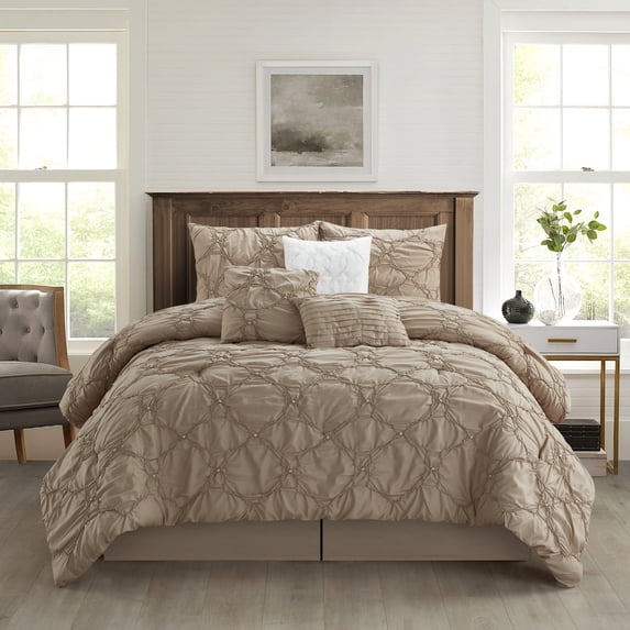 Nanshing Joline Puckered 7 Piece Comforter Set Taupe Queen