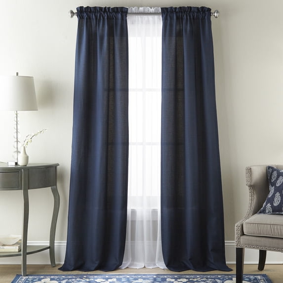 Nanshing Juliette Light Filtering Rod Pocket Curtain Panel Set, Navy, 27.5" x 84"