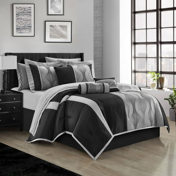 Nanshing Kath 15 Piece Modern Luxury Room-In-A-Bag, Black Silver, Queen