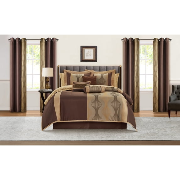 Nanshing Kath 15 Piece Modern Luxury Room-In-A-Bag, Brown, Queen