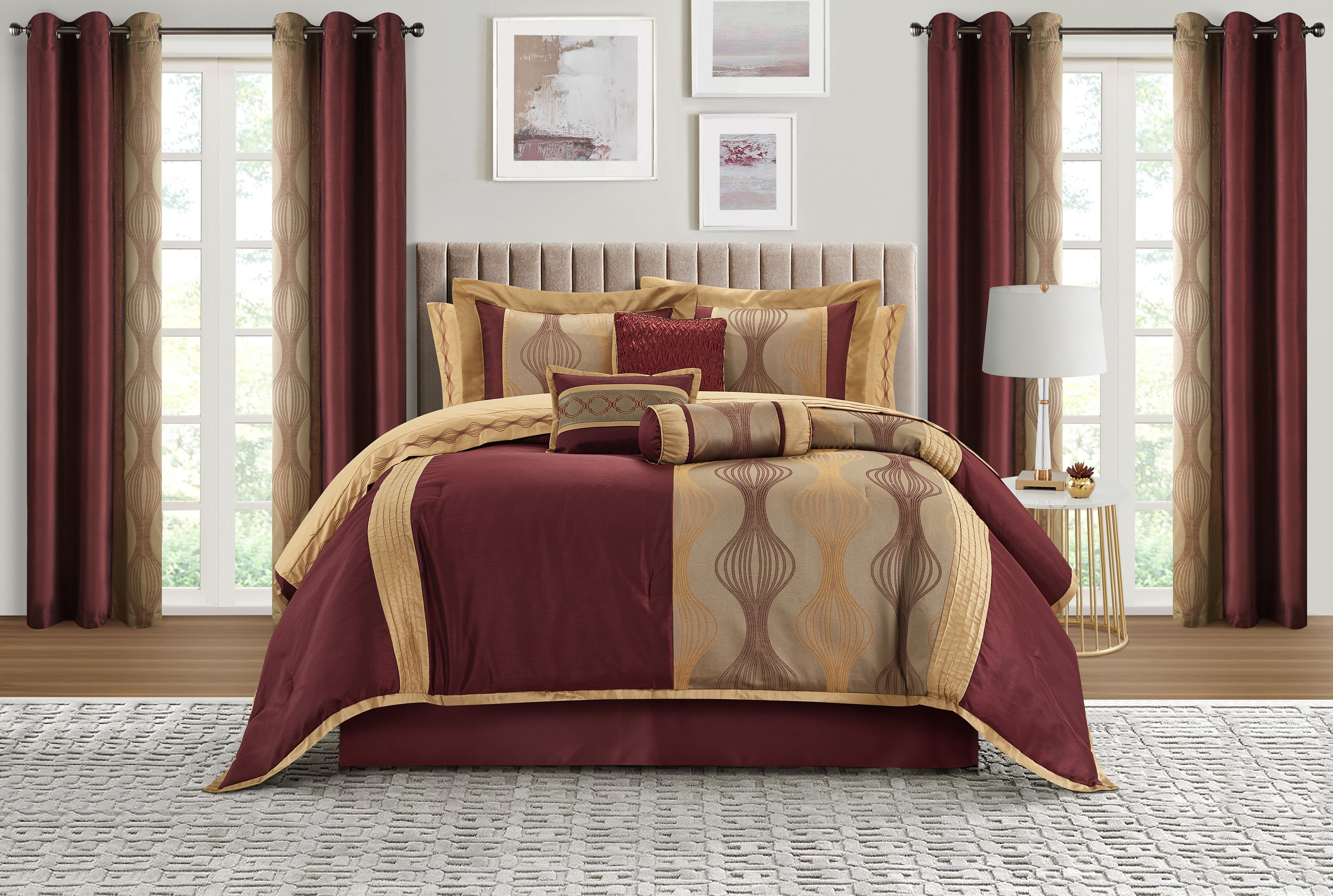 King Wine Gold Microfiber 15-Piece Comforter Set