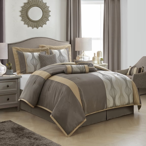 Nanshing Kath 7 Piece Comforter Set, Queen, Grey Gold