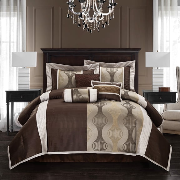 Nanshing Kath 7-Piece Luxury Bedding Comforter Set with Two BONUS Pillows, California King, Brown