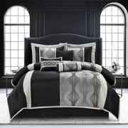 Nanshing Kath 7 Piece Luxury Contemporary Comforter Set, Black Silver, King