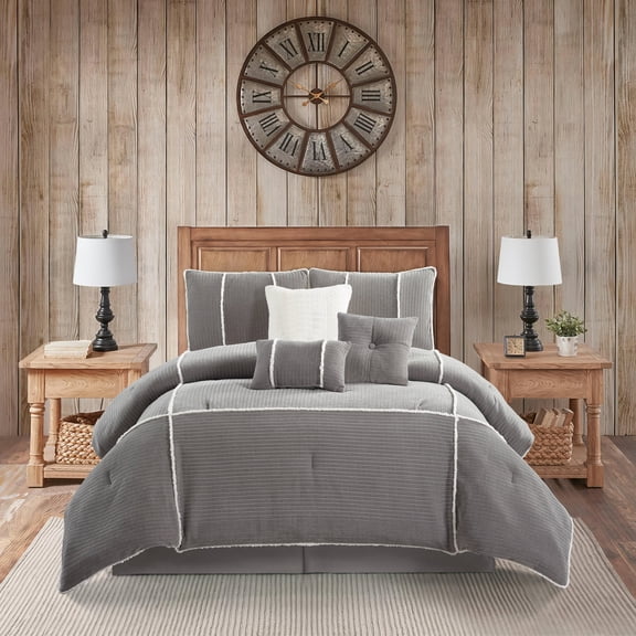 Nanshing Larsa 7 Piece Cabin Lodge Modern Comforter Set, Grey, King