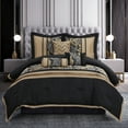 thumbnail image 1 of Nanshing Lincoln 7 Piece Traditional Comforter Set, Black Gold, California King, 1 of 7