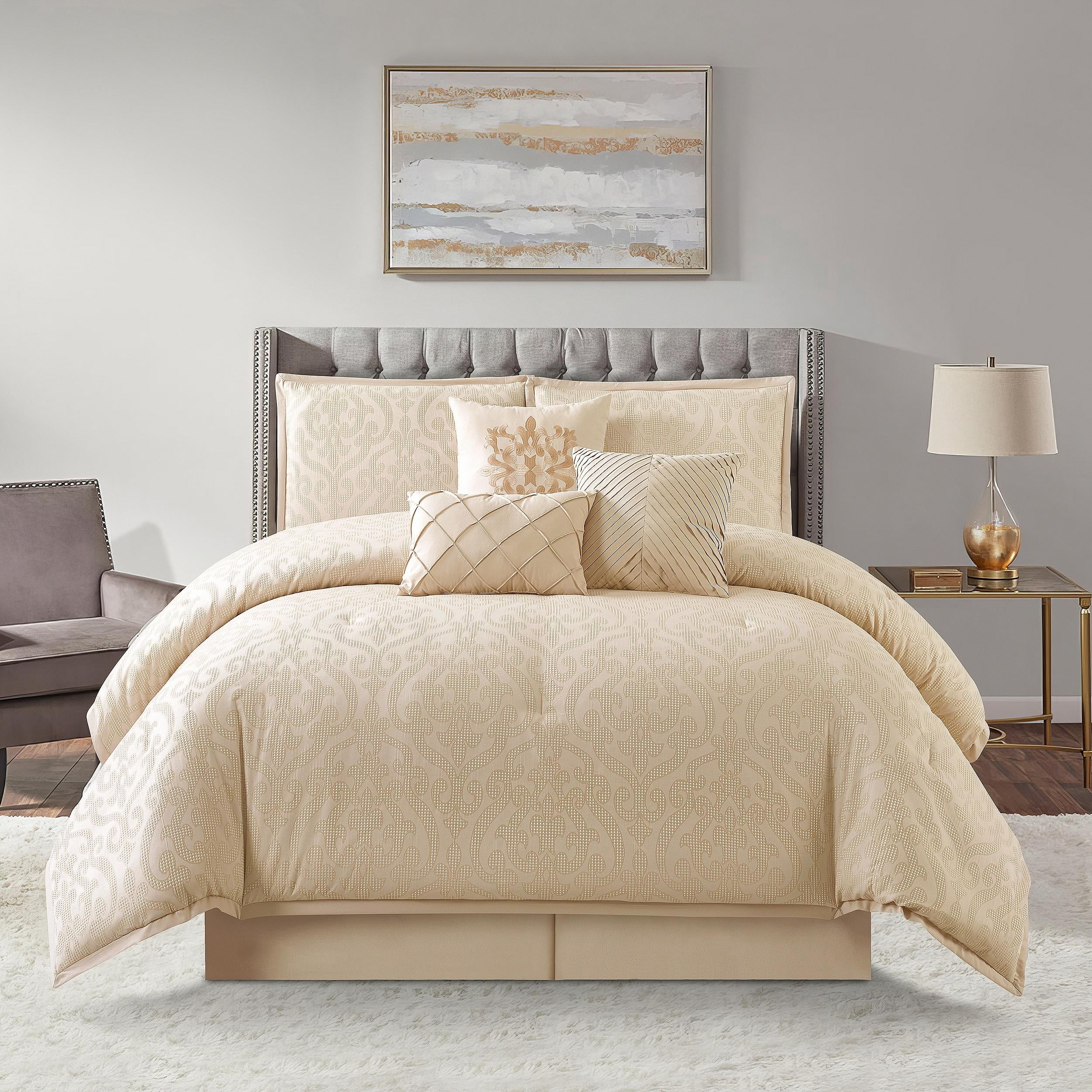 Nanshing Malia 7 Piece Damask Comforter Set, Gold, King