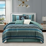 Nanshing Markus 7 Piece Traditional Damask Comforter Set, Blue, California King