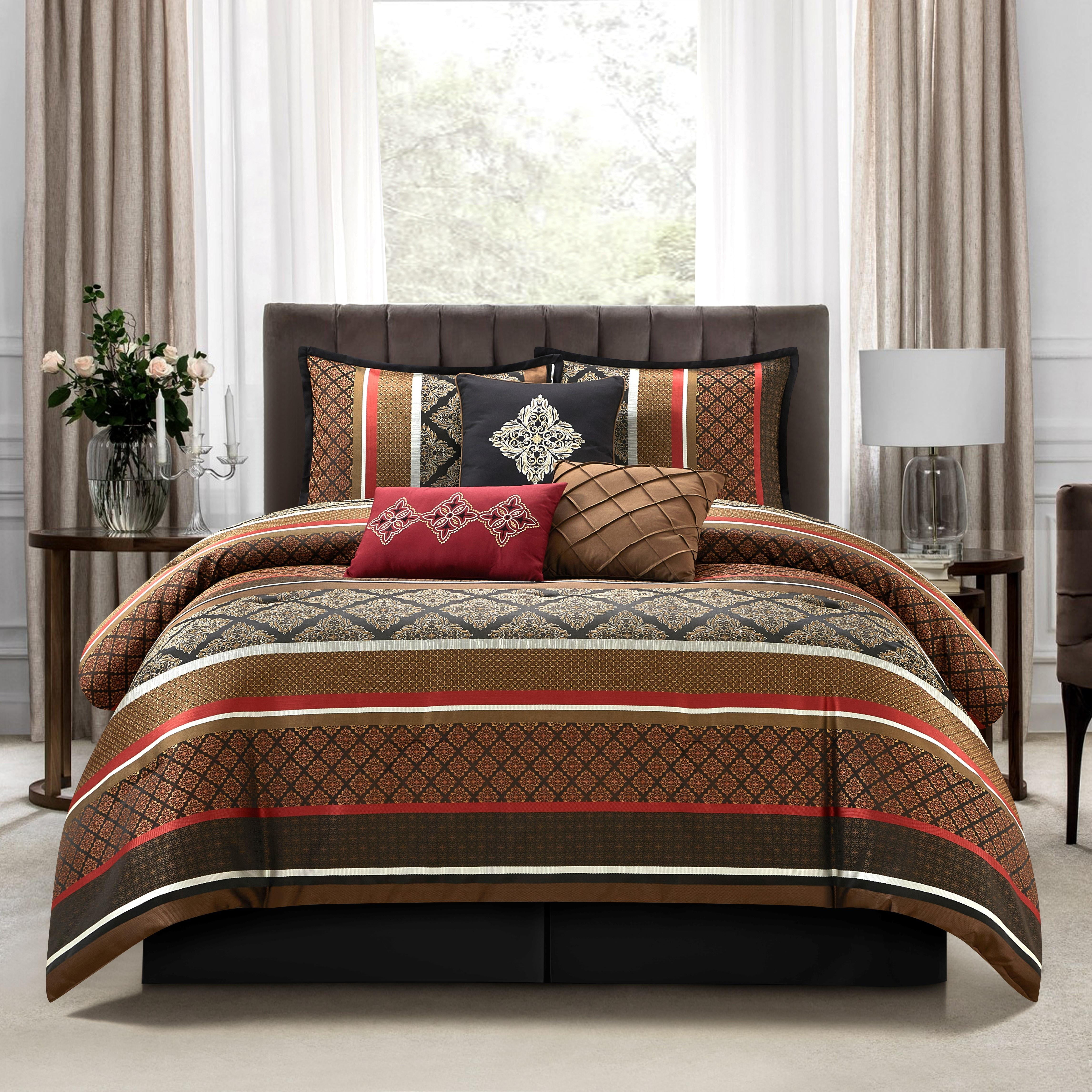 Nanshing Markus King Size 7 Piece Damask Comforter Set, Luxurious Red ...
