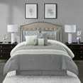 thumbnail image 1 of Nanshing Marley 7 Piece Damask Comforter Set , Grey , California King Size , Jacquard with matching solid piece work, 1 of 6