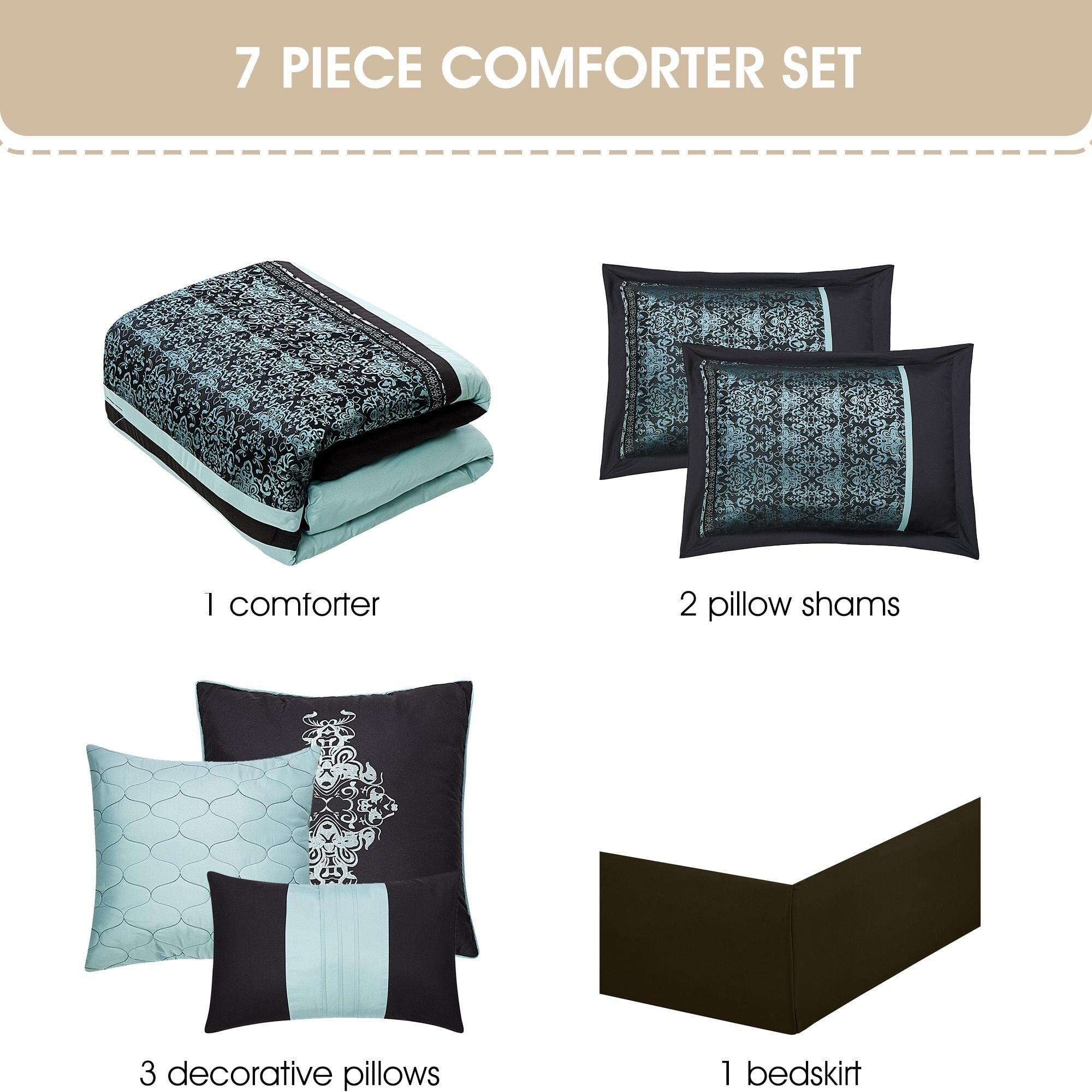 King Black and Aqua Microfiber 7-Piece Comforter Set