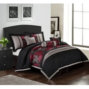Nanshing Marvin 7 Piece Luxury Contemporary & Traditional Comforter Set, Black/Red, California King