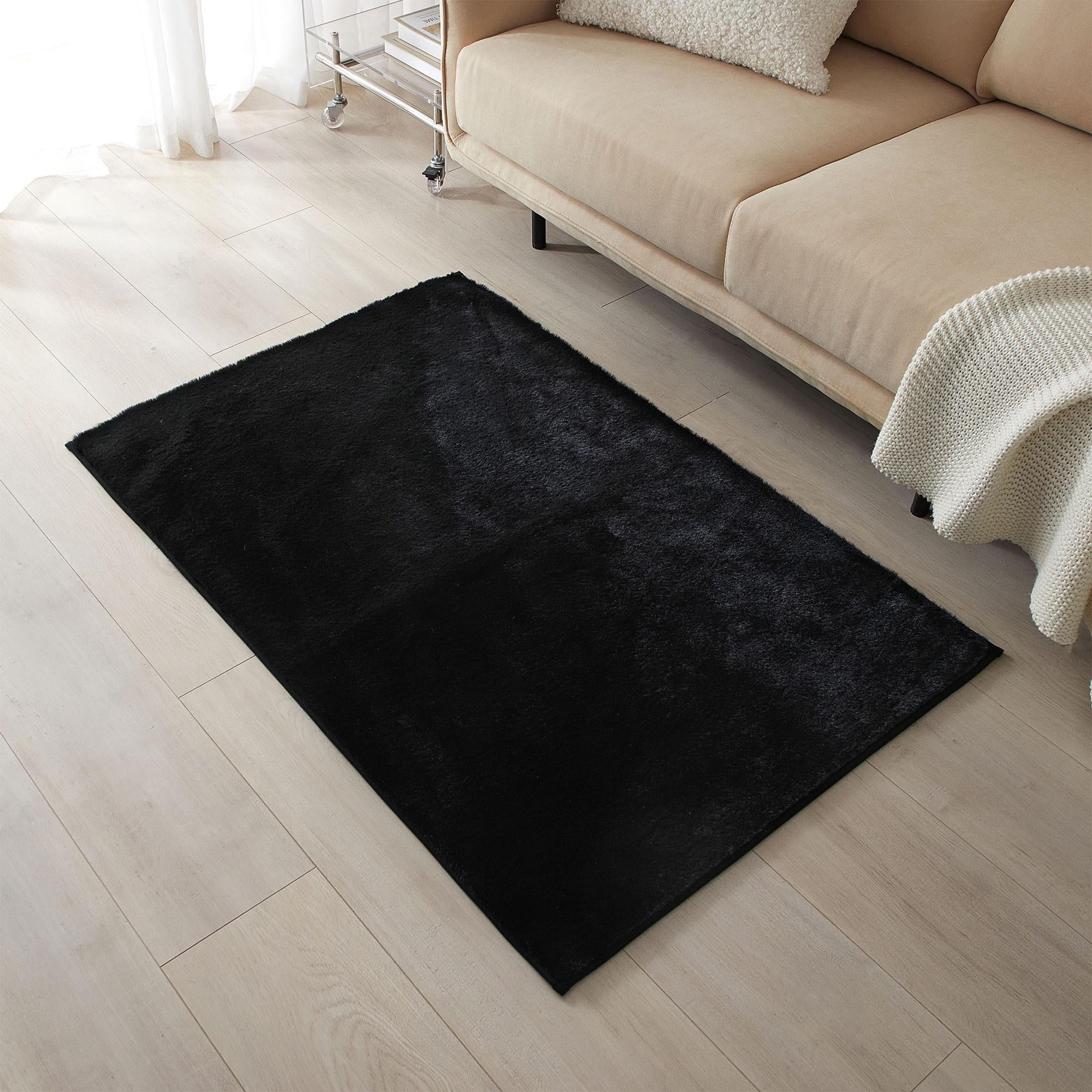 Nanshing Mayen Faux Fur Accent Rug, Black, 30