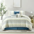 thumbnail image 1 of Nanshing Merida 7 Piece Stripes Comforter Set , White Blue , Queen Size , Jacquard, 1 of 7
