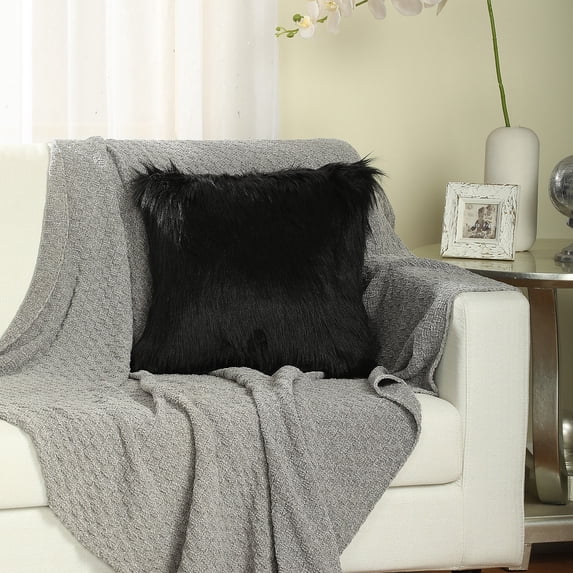 Nanshing Merino Style Super Soft & Fluffy Faux Fur Decorative Throw Pillow Cover, Cushion Case for Home Living Room, Black, 2 Pack, 18" x 18"