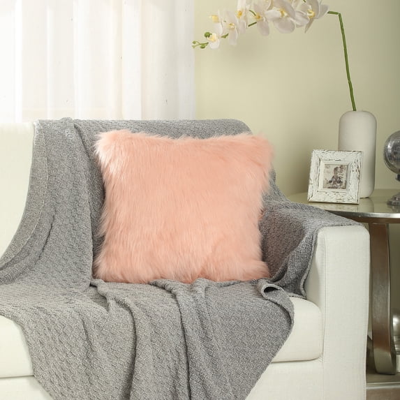 Nanshing Merino Style Super Soft & Fluffy Faux Fur Decorative Throw Pillow Cover, Cushion Case for Home Living Room, Blush, 2 Pack, 18" x 18"