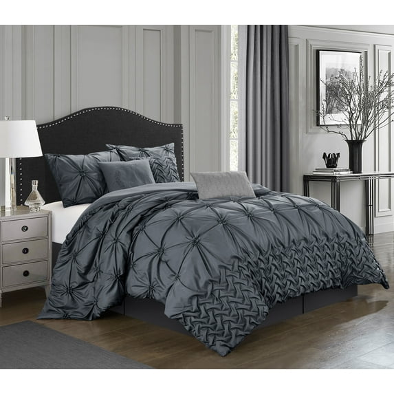 Nanshing Morgan 7 Piece Pinch Pleat Comforter Set, Grey, King