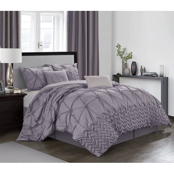 Nanshing Morgan 7 Piece Pinch Pleat Comforter Set, Purple, California King